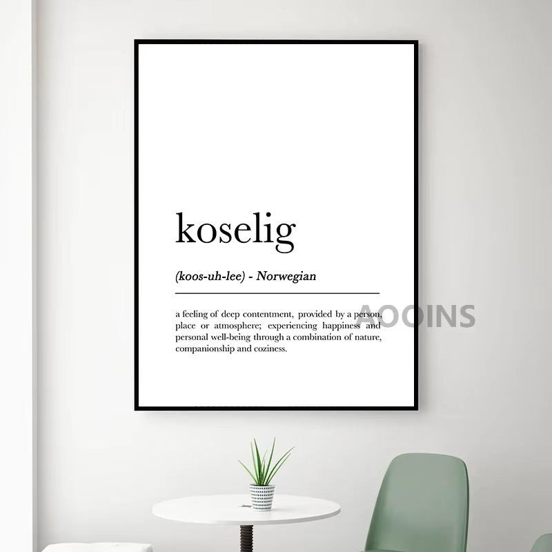 Romantic Dictionary Art Print Hygge Definition Minimalist Poster for Home Bar Salon Restaurant Wall Art Hygge Decor
