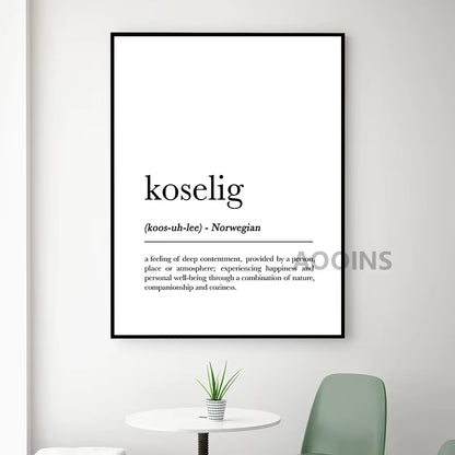 Romantic Dictionary Art Print Hygge Definition Minimalist Poster for Home Bar Salon Restaurant Wall Art Hygge Decor