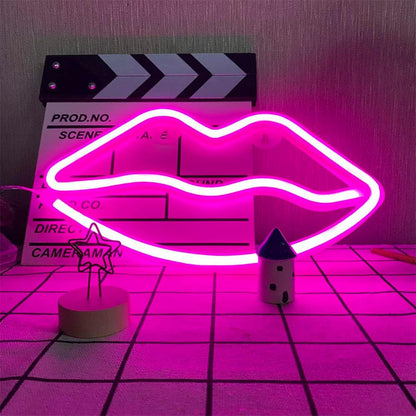 LED Lips Neon Light Sign Wall Light Battery/Usb Operated Light Blue Art Decorative Neon Lights Signs for Walls Light up Signs for Bedroom Walls Party(Pink)