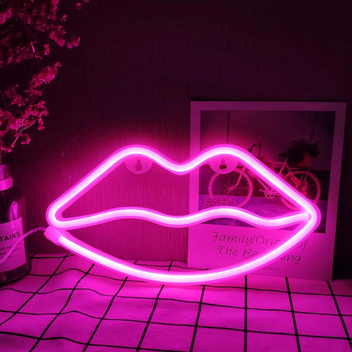 LED Lips Neon Light Sign Wall Light Battery/Usb Operated Light Blue Art Decorative Neon Lights Signs for Walls Light up Signs for Bedroom Walls Party(Pink)