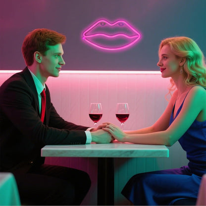 LED Lips Neon Light Sign Wall Light Battery/Usb Operated Light Blue Art Decorative Neon Lights Signs for Walls Light up Signs for Bedroom Walls Party(Pink)