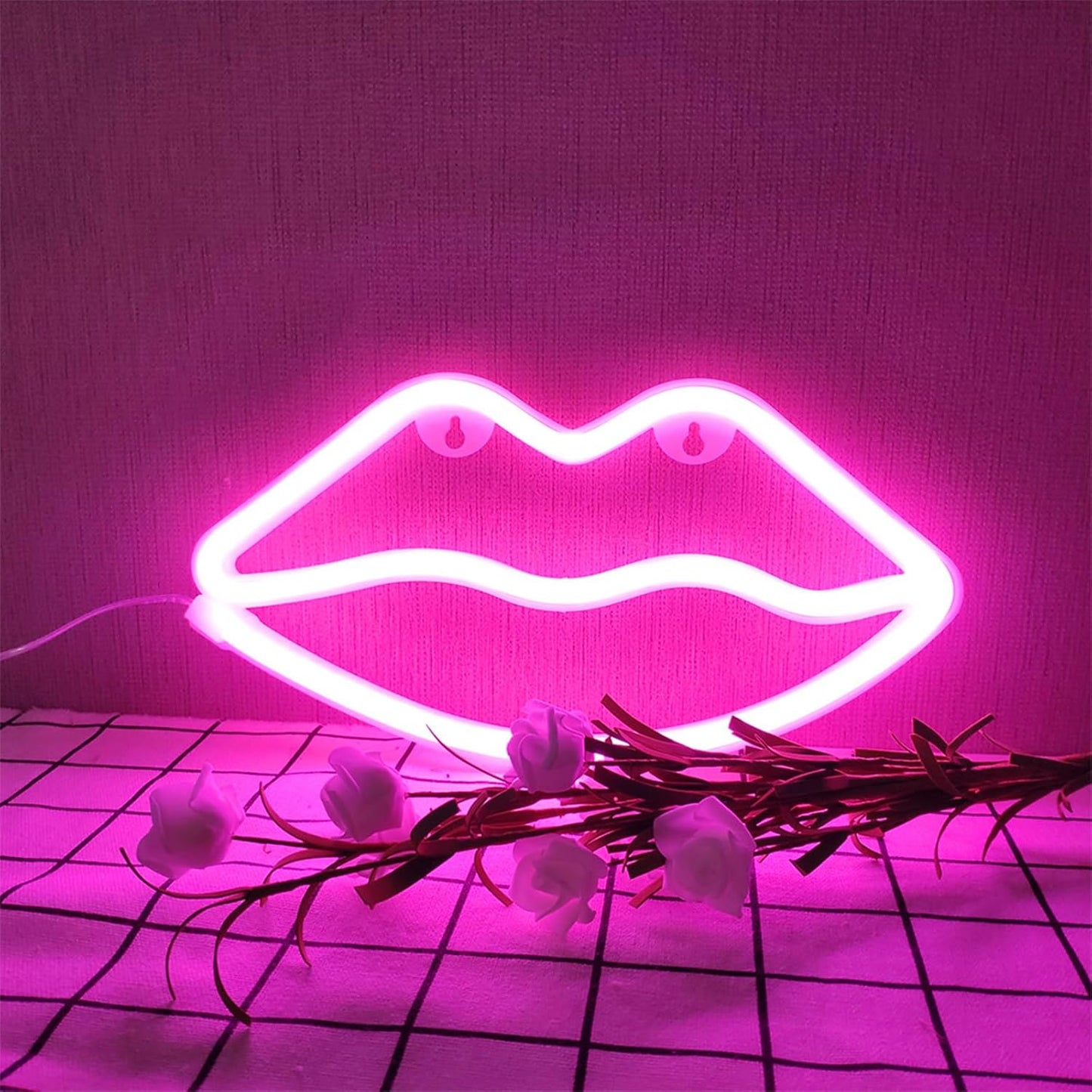 LED Lips Neon Light Sign Wall Light Battery/Usb Operated Light Blue Art Decorative Neon Lights Signs for Walls Light up Signs for Bedroom Walls Party(Pink)