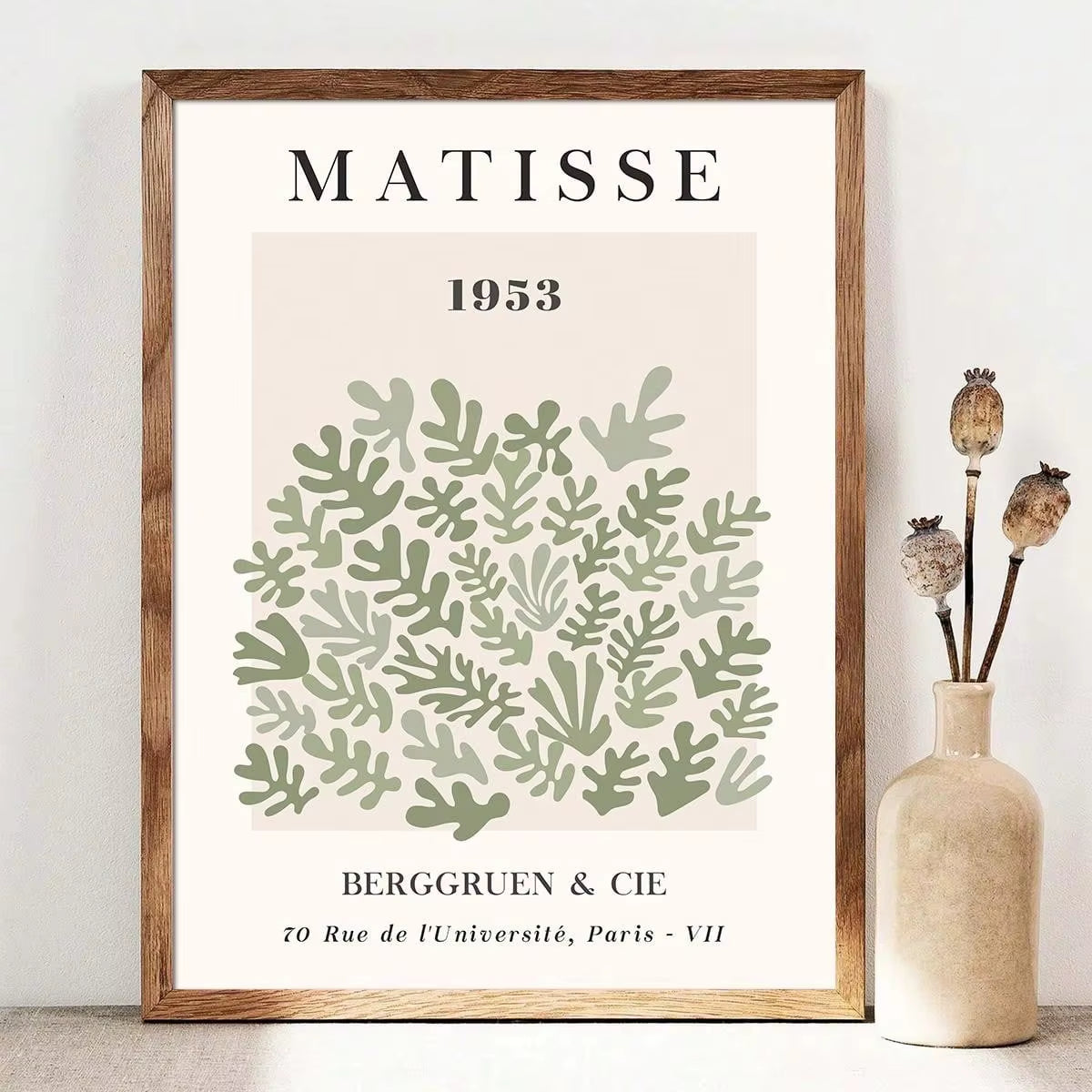 Set of 3 Sage Green Spring Flower Matisse Wall Art Canvas, Green Plant Print Poster, Bohemian Wall Art, Matisse Art Gallery Wall, Henry Matisse Print, Minimalist Modern Home Decoration, Wall Decoration, Living Room Gift, Bedroom Aesthetic Wall Art, Frameless