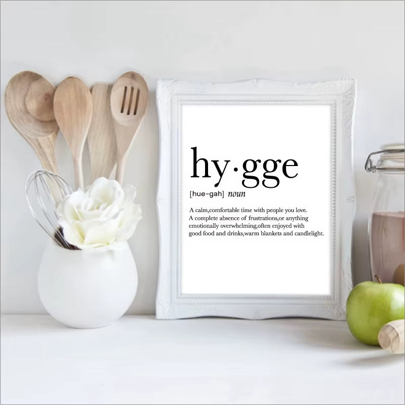 Romantic Dictionary Art Print Hygge Definition Minimalist Poster for Home Bar Salon Restaurant Wall Art Hygge Decor