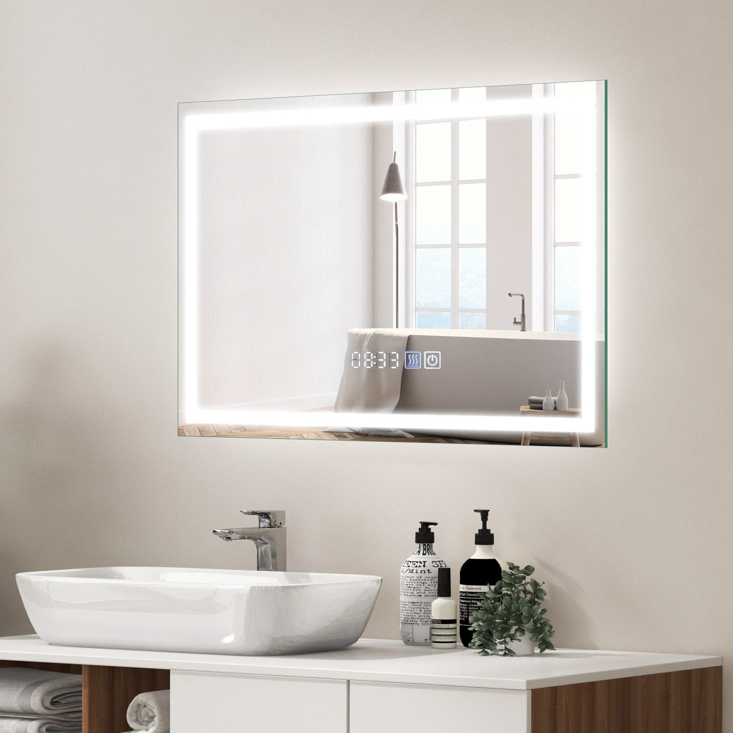 75 X 50 CM LED Wall Mounted Rectangle Mirror with 3-Color Dimmable Lights