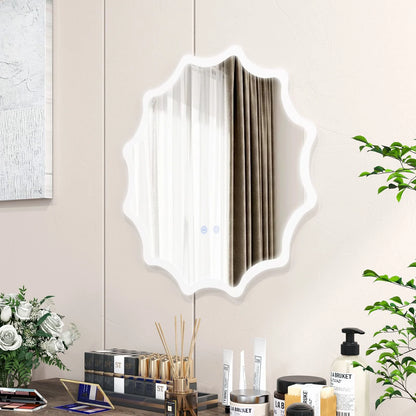 60 X 60 Cm LED Waved Edge round Wall Mirror with 3-Color Lights