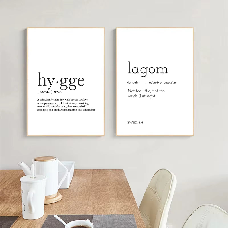 Romantic Dictionary Art Print Hygge Definition Minimalist Poster for Home Bar Salon Restaurant Wall Art Hygge Decor