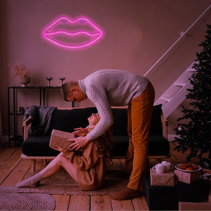 LED Lips Neon Light Sign Wall Light Battery/Usb Operated Light Blue Art Decorative Neon Lights Signs for Walls Light up Signs for Bedroom Walls Party(Pink)