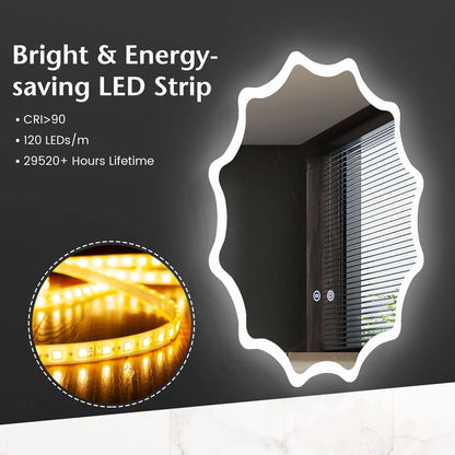 60 X 60 Cm LED Waved Edge round Wall Mirror with 3-Color Lights