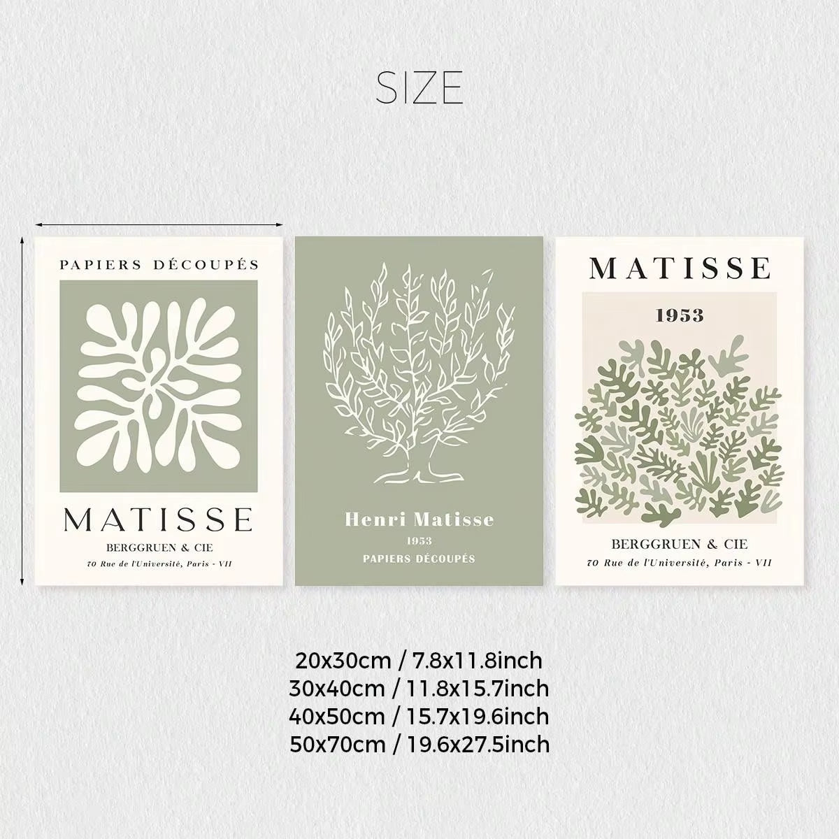 Set of 3 Sage Green Spring Flower Matisse Wall Art Canvas, Green Plant Print Poster, Bohemian Wall Art, Matisse Art Gallery Wall, Henry Matisse Print, Minimalist Modern Home Decoration, Wall Decoration, Living Room Gift, Bedroom Aesthetic Wall Art, Frameless