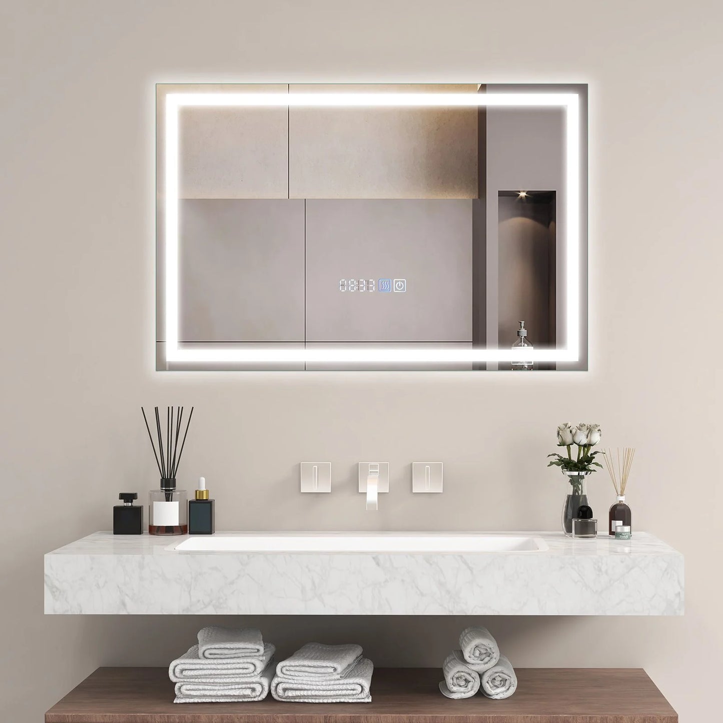 75 X 50 CM LED Wall Mounted Rectangle Mirror with 3-Color Dimmable Lights