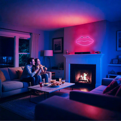 LED Lips Neon Light Sign Wall Light Battery/Usb Operated Light Blue Art Decorative Neon Lights Signs for Walls Light up Signs for Bedroom Walls Party(Pink)