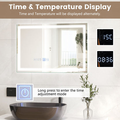75 X 50 CM LED Wall Mounted Rectangle Mirror with 3-Color Dimmable Lights