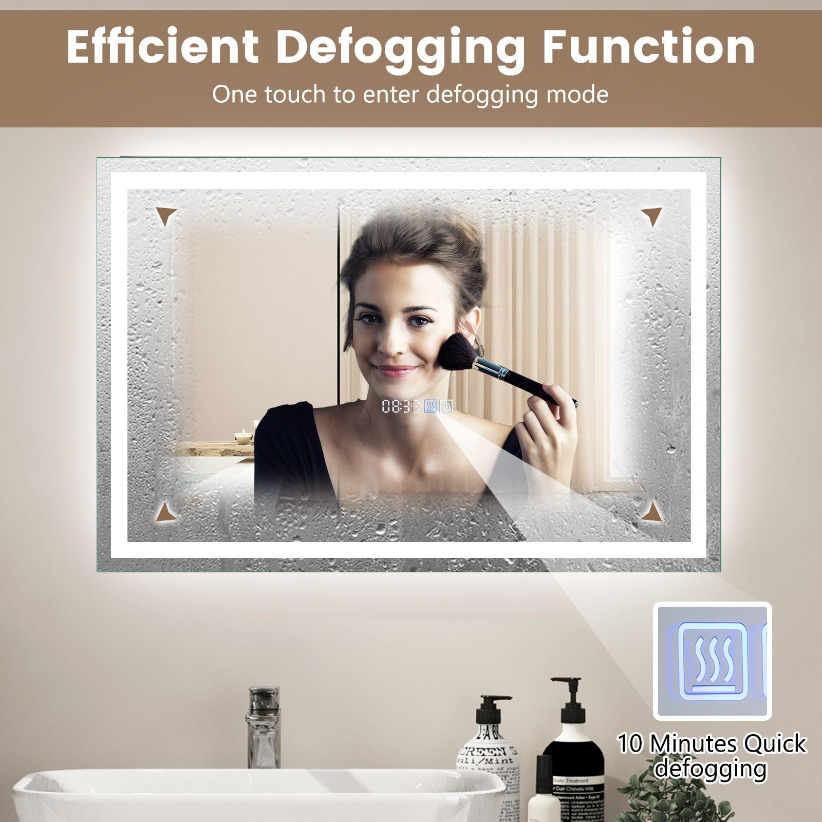 75 X 50 CM LED Wall Mounted Rectangle Mirror with 3-Color Dimmable Lights